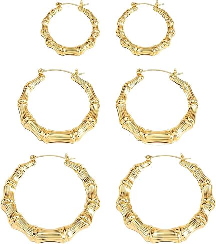 3 Pairs Bamboo Hoop Earrings for Women, Extra Large Statement Retro 80s 90s Hip Hop Fashion Jewelry Lightweight Big Hoop Earrings for Party Everyday Wear in Saudi Arabia