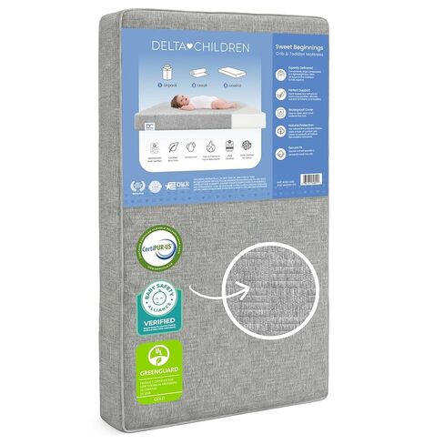 أطفال دلتا بدايات حلوة سرير ثنائي الوجهين ومرتبة صغيرة في صندوق - معتمد من Greenguard Gold و Certipur -US - Core Foam Core - مضاد للماء - 5 سنوات - مصنوعة في الولايات المتحدة الأمريكية in Saudi Arabia