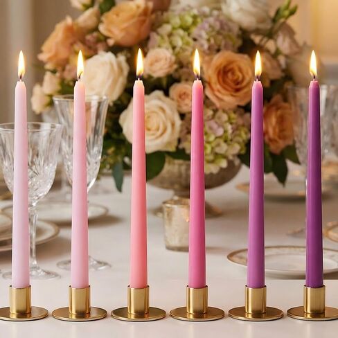 W&LESVAGO 4 Pcs Rose Print Taper Candles,10 Inch Rose Floral Patterns Ivory Dripless Long Candles Set for Wedding Anniversary Home Decor Dinner Party in Saudi Arabia