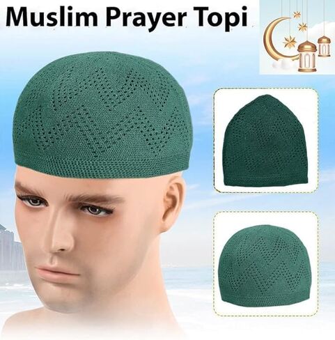 Kufi Hat for Men, Islamic Muslim Prayer Cap, Breathable Cotton Skull Cap, Traditional Taqiyah Takke, Crochet Cap in Saudi Arabia