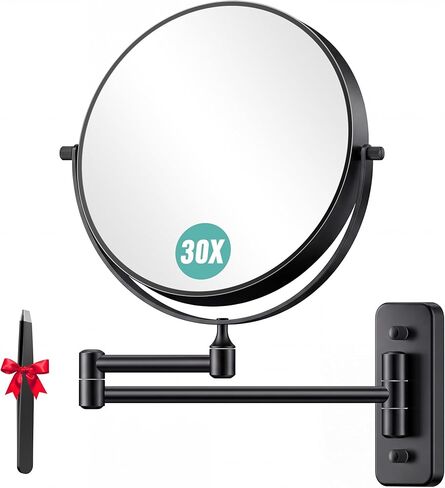 Auxmir 1X/30X Wall Mounted Makeup Mirror, 30X Magnifying Double-Sided Mirror with Tweezers, Bathroom Vanity Makeup Mirror, Cosmetic Mirror with 360 Rotation Extendable Swivel Arm, Nickel in Saudi Arabia