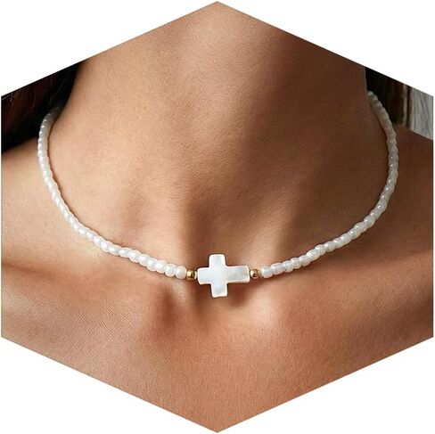 Colorful Boho Bead Choker Cross Necklace Handmade Beaded Necklace Personalized Necklaces for Women in Saudi Arabia