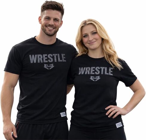 GO EARN IT Wrestling T-Shirt, Unisex Athletic Top, Black with Wrestle Design, Adult Sizes in Saudi Arabia