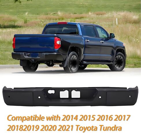 Rear Step Bumper Assembly Compatible with 2014 2015 2016 2017 2018 2019 2020 2021 Toyota Tundra without Park Sensor Holes Steel Black Back Bumper Replacement for TO1103121 in Saudi Arabia