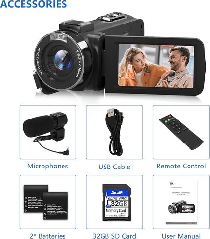 8K فيديو كاميرا كاميرا كاميرا الفيديو ، 64 ميجابكسل ، كاميرا Vlogging Vision Vision ، 18x Zoom 3.0 "شاشة WiFi Camcorder لـ YouTube مع الميكروفون ، وغطاء العدسة ، و stablizer ، وبطاقة SD 64GB ، وبطارية واحدة 4500 مللي أمبير في الساعة in Kuwait