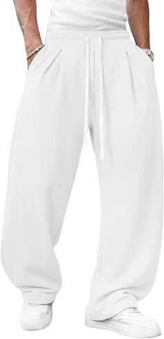 Runcati Mens Casual Sweatpants Wide Leg Drawstring Elastic Waist Open Bottom Lounge Joggers Baggy Workout Track Pants in Saudi Arabia