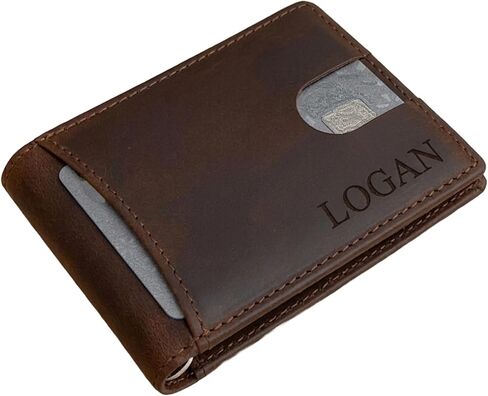 Personalized Leather Men Minimalist Wallet, Custom/Customized Slim Gift Wallet, For Him/Husband/Boyfriend/Dad/Kids/Birthday (DARK BROWN) in Saudi Arabia
