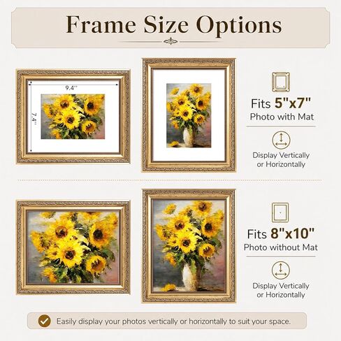 5x7 Vintage Picture Frame with 4x6 Mat Set of 4, Elegant Retro 5 by 7 Photo Frame with Shatter-Resistant Plexiglass for Wall or Tabletop Display, Gallery Decor & Gift, Gold, 4 Pack in Saudi Arabia