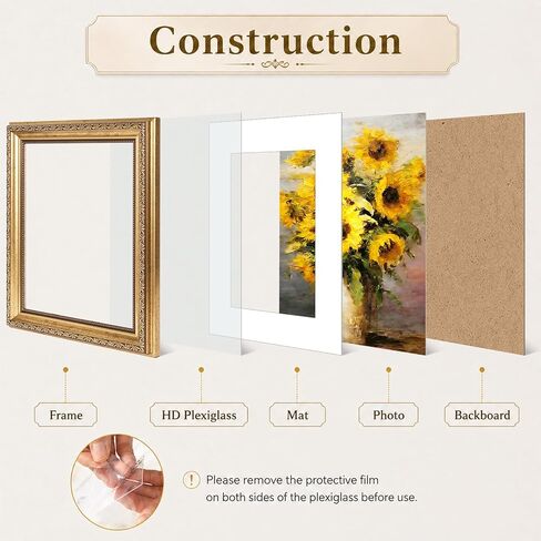 5x7 Vintage Picture Frame with 4x6 Mat Set of 4, Elegant Retro 5 by 7 Photo Frame with Shatter-Resistant Plexiglass for Wall or Tabletop Display, Gallery Decor & Gift, Gold, 4 Pack in Saudi Arabia