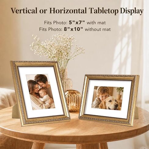 5x7 Vintage Picture Frame with 4x6 Mat Set of 4, Elegant Retro 5 by 7 Photo Frame with Shatter-Resistant Plexiglass for Wall or Tabletop Display, Gallery Decor & Gift, Gold, 4 Pack in Saudi Arabia