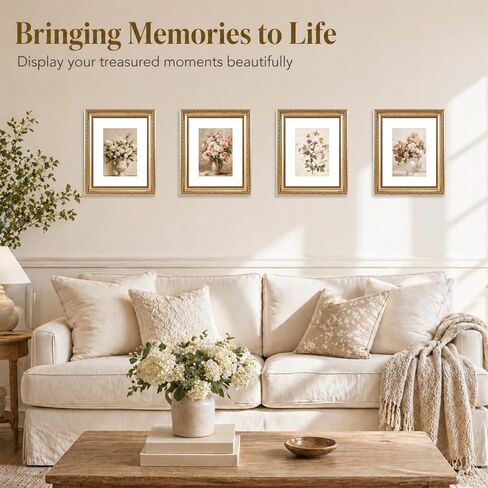 5x7 Vintage Picture Frame with 4x6 Mat Set of 4, Elegant Retro 5 by 7 Photo Frame with Shatter-Resistant Plexiglass for Wall or Tabletop Display, Gallery Decor & Gift, Gold, 4 Pack in Saudi Arabia