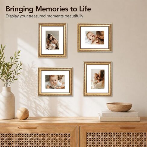 5x7 Vintage Picture Frame with 4x6 Mat Set of 4, Elegant Retro 5 by 7 Photo Frame with Shatter-Resistant Plexiglass for Wall or Tabletop Display, Gallery Decor & Gift, Gold, 4 Pack in Saudi Arabia