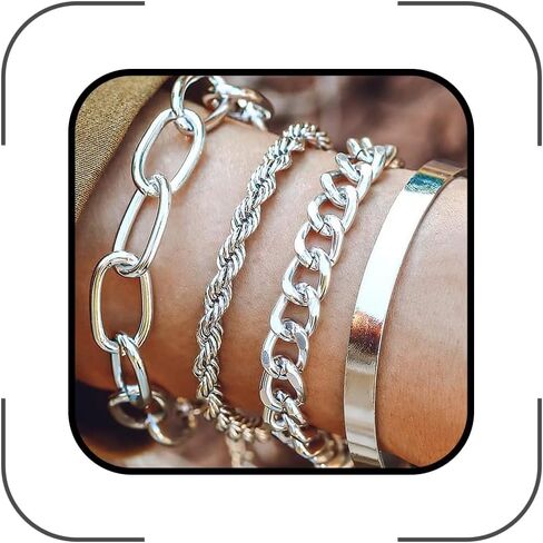 GIGB PBDK Chunky Stack Gold Bracelets Set for Women Trendy Charm Adjustable Layered Cuban Chain Bangles Minimalist Statement Bracelet Wedding Party Accessories in Saudi Arabia