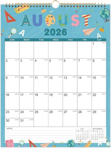 Calendar 2026-2027 - Wall Calendar 2026-2027, Jul 2026 - Dec 2027, 18 Months Wall Calendar, 11.4" x 14.6", Hanging Loop, Perfect for Planning - 12 Different Themes in Saudi Arabia