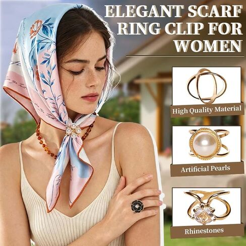 8 قطع وشاح حلقة كليب الشرائح للأوشحة الأزياء دائرة دبوس قميص خواتم معدنية لؤلؤة زهرة فراشة تي شيرت التعادل كليب الملابس حلقة التفاف حامل مشبك للنساء الديكور in Saudi Arabia