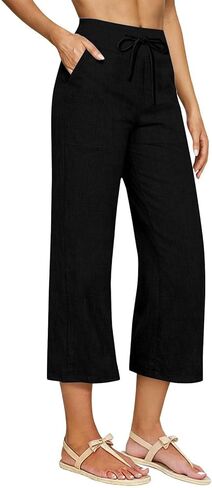 PIFAME Capris للنساء مع جيوب المرأة القطن الكتان الرباط السراويل متأنق عادية الربيع الصيف السيدات كابري 2026 in Saudi Arabia