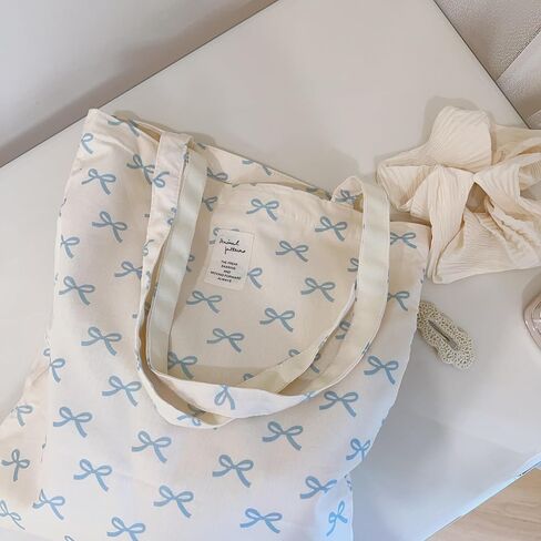 Bow Detail Canvas Tote, Spacious Shoulder Bag with Adjustable Strap, Casual Women's Purse in Saudi Arabia