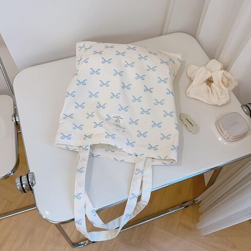 Bow Detail Canvas Tote, Spacious Shoulder Bag with Adjustable Strap, Casual Women's Purse in Saudi Arabia