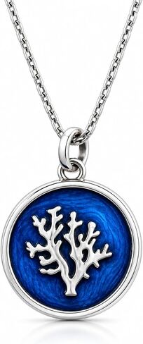 Royale Merchant Coral Chain Premium Handmade Waterproof Silver-Plated Stainless Steel Pendant With Dark Blue Enamel, Non-Tarnish Long-Filled Timeless Durable Pendant Jewelry in Saudi Arabia