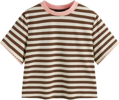 CIDER Women Stripe Crop Top Oversized Summer Crew Neck T-Shirt Cotton-Blend Short Sleeve Tee in Saudi Arabia