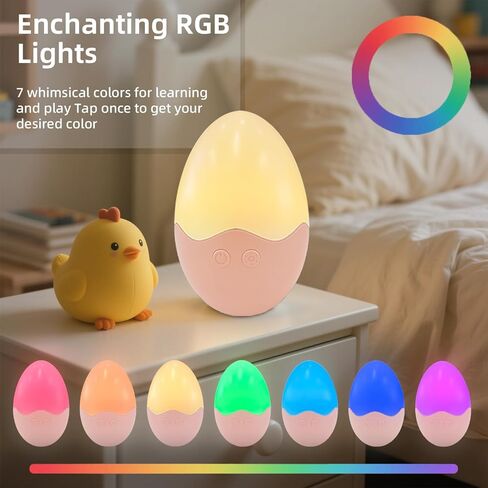 مصباح ليلي للطفل لأضواء بيض الحضانة المدفوعة بألوان بيضاء دافئة و 7 RGB ألوان قابلة للشحن ومحمولة للرضع الرضع والأطفال نوم الرضاعة الطبيعية (الوردي) in Kuwait