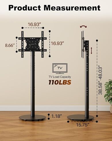 Rolling TV Stand for 32-55 Inch TVs up to 110 lbs, Tilting & Rotating Mobile TV Cart, Height Adjustable Portable TV Stand with Wheels for Business, Office, School, Max VESA 400x400mm (White) in Saudi Arabia