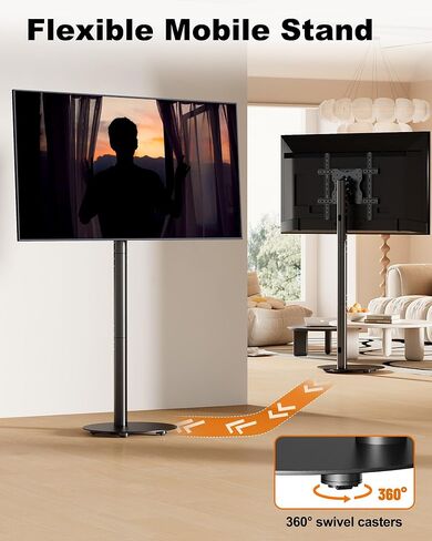 Rolling TV Stand for 32-55 Inch TVs up to 110 lbs, Tilting & Rotating Mobile TV Cart, Height Adjustable Portable TV Stand with Wheels for Business, Office, School, Max VESA 400x400mm (White) in Saudi Arabia