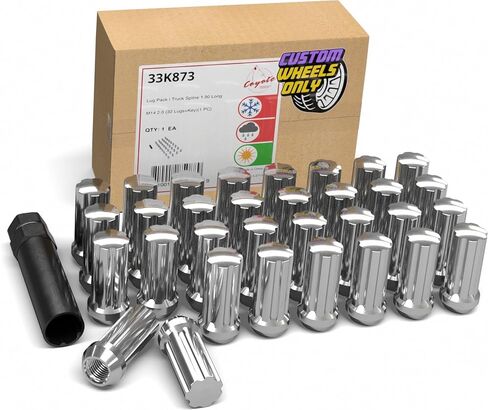 Wheel Accessories Parts 32 Pcs 14mm 2.0 14x2.0 Thread Truck 1.90" Long Spline Lug Nuts Chrome Truck 7 Spline Fits Ford Excursion 1999-04 F250 F350 in Kuwait