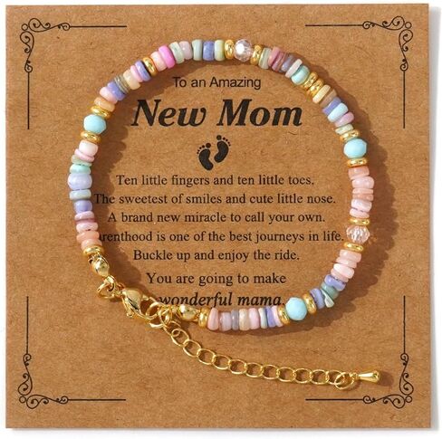 Mama Natural Crystal Beaded Gold Link Bracelet for New Mom,Handmade Boho Healing Energy Stones Mom Bracelet Fashion Mother’s Day Jewelry Gift Friendship Mama in Saudi Arabia