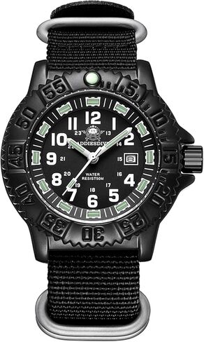 ADDIESDIVE Watch for Men Alloy Case Mineral Analog Quartz Rotatable Bezel Luminous Military Mens Watches with Stainless Steel Bracelet/Olive/Khaki Nylon Band in Saudi Arabia