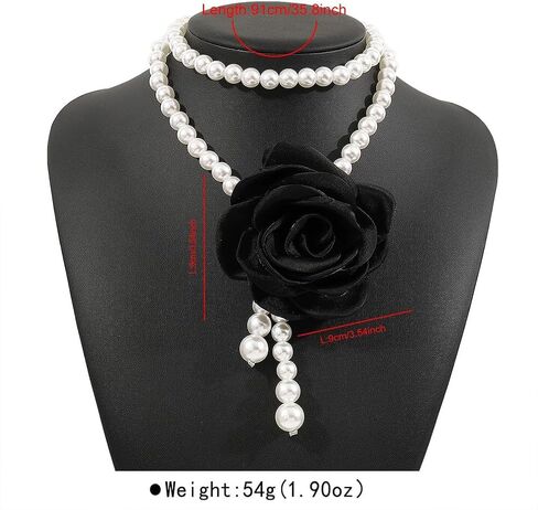 Layered Black Red Large Flower Choker Necklace for Women Vintage Statement Big Floral Beaded White Pearls Chain Collar Y Necklaces Jewelry Gift in Saudi Arabia