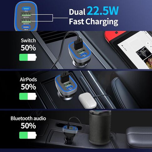 شاحن سيارة USB C، شاحن سيارات Meagoes 72 وات 4 منافذ فائق السرعة متوافق مع iPhone 14 Pro/Max/13/12/11/iPad Air، وSamsung Galaxy S23 Plus/Ultra/S22/S21 شاحن USB ولاعة سجائر من النوع C in Kuwait