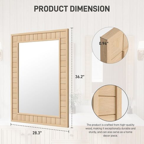 37"x28" Wood Framed Wall Mirror - Large Rectangular Bathroom Vanity Mirror, Natural Oak Solid Wood Frame, Farmhouse Rustic Decor for Bedroom, Living Room, Entryway,Walnut Brown in Saudi Arabia