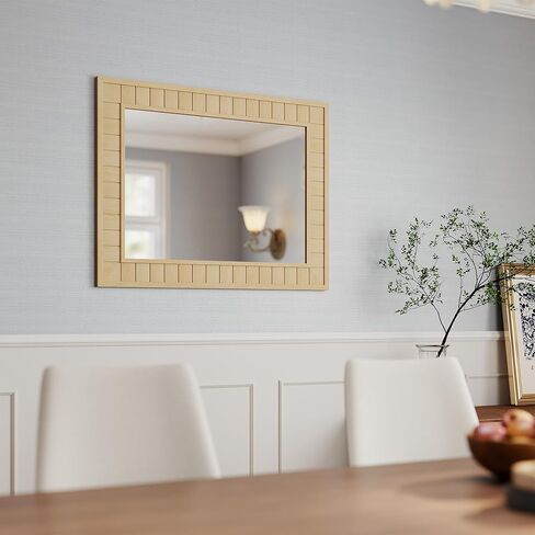 37"x28" Wood Framed Wall Mirror - Large Rectangular Bathroom Vanity Mirror, Natural Oak Solid Wood Frame, Farmhouse Rustic Decor for Bedroom, Living Room, Entryway,Walnut Brown in Saudi Arabia