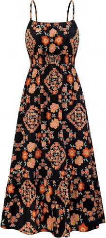 BTFBM Summer Dresses for Women 2026 Sleeveless Spaghetti Strap High Waist Boho Beach Vacation Clothes Spring Maxi Dress in Saudi Arabia