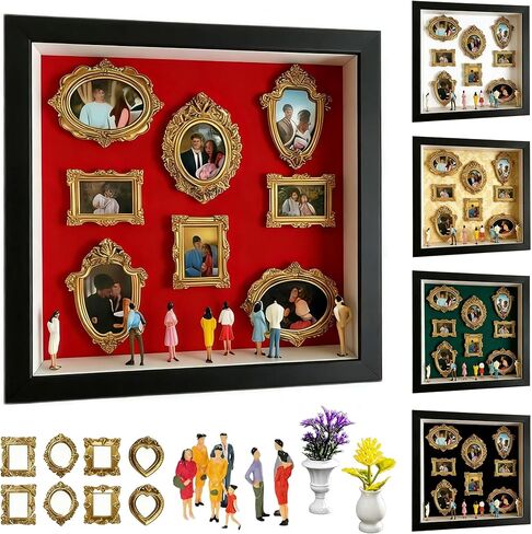 DIY Mini Museum Silhouette Box, Mini Museum of Us Box Frame Display with 8pcs Mini Frames & 7pcs Figurines, Personalized Photo Shadow Box Display, for Anniversary,Birthday & Home Decor (Black) in Saudi Arabia