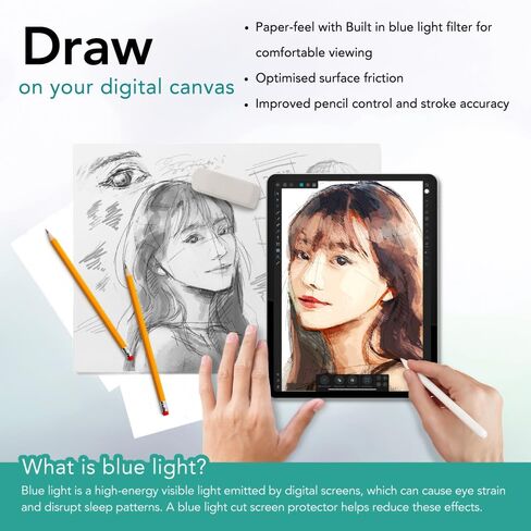 واقي شاشة ورقي من BELLEMOND Blue Light Cut مع iPad Pro 9.7 بوصة (2018/2017) - اكتب وارسم وارسم باستخدام قلم Apple كما لو كنت تستخدمه على الورق - يقلل من إجهاد العين - مضاد للانعكاس - قطعة واحدة in Kuwait