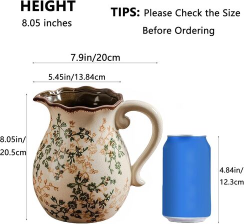 Green and Beige Vintage Vase with Handle,Red Rose Chinoiserie Vase,Farmhouse Antique Decorative Ceramic Vases for Home Decor,Bookshelf, Dining Table, Coffee Table,Mantel, Tuscan Decor (H8.05 Inch) in Saudi Arabia