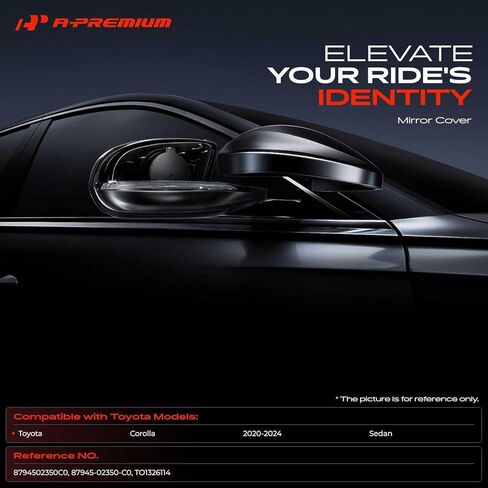 A-Premium Passenger Side Rearview Mirror Cover Cap - Compatible with Toyota Corolla 2020 2021 2022 2023 2024 - Smooth Black in Saudi Arabia
