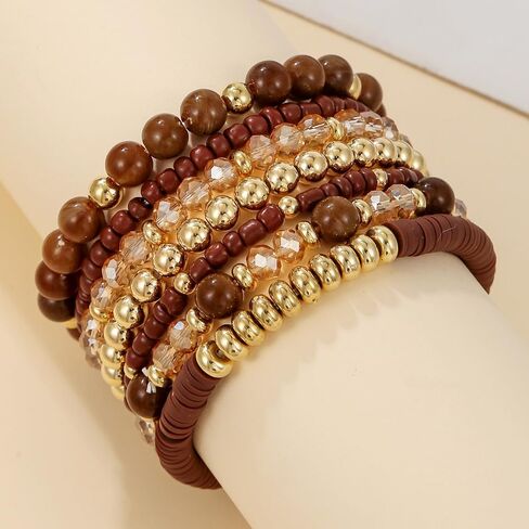 Sither Heishi Clay Bead الأساور حزمة للنساء البوهيمي الصداقة كريستال تمتد أساور مجموعة تكويم الذهب الخرز أساور مجوهرات للهدايا in Saudi Arabia