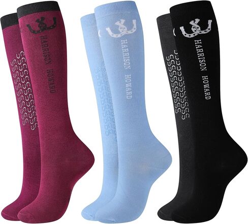 Harrison Howard Equestrian Knee-High Socks 3-Pairs Moisture-Wicking Silicone Anti-Slip Compatible with Long Boots/Short Boots in Saudi Arabia
