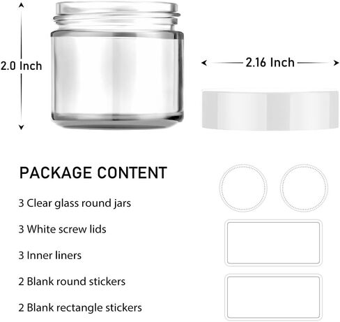 2 oz Glass Jars with Lids, Bumobum 3 pack Clear Small Jar with White Lids, Blank Labels & Inner Liners, 60 ml Empty Round Cosmetic Containers for Sample, Powder, Cream, Lotion, Spice in Saudi Arabia