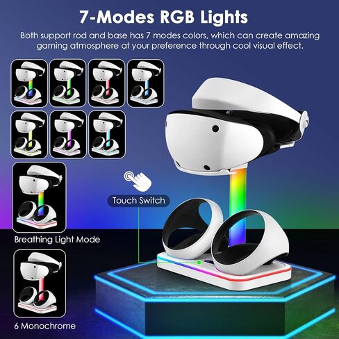 حامل شحن لجهاز PlayStation VR2، محطة شحن لجهاز PSVR 2 مع حامل عرض سماعة الرأس VR، قاعدة شحن وحدة التحكم لجهاز PS5 VR2 مع مؤشر شحن LED، 7 أوضاع إضاءة، كابل من النوع C in Kuwait