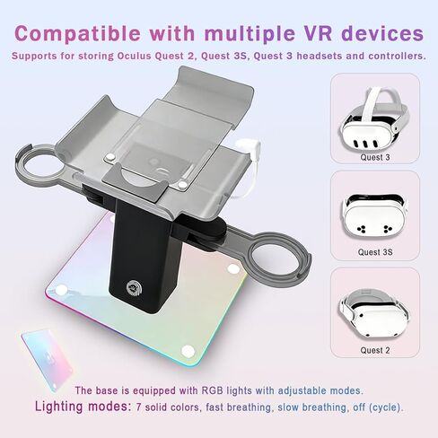 حامل شحن عمودي SOTY RGB لـ Meta Quest 3S، حامل تخزين لسماعات الرأس ووحدة التحكم Quest 3S/Quest 3/Quest 2، حامل عرض ضوء RGB، ملحقات Meta VR in Kuwait