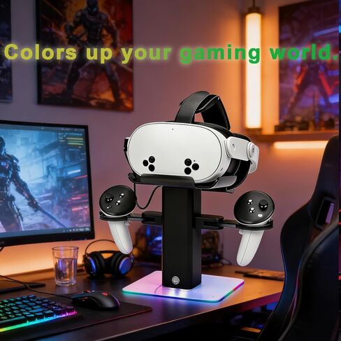 حامل شحن عمودي SOTY RGB لـ Meta Quest 3S، حامل تخزين لسماعات الرأس ووحدة التحكم Quest 3S/Quest 3/Quest 2، حامل عرض ضوء RGB، ملحقات Meta VR in Kuwait