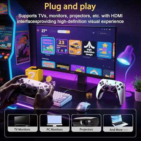 ANGFA 2026 NEW Wireless Retro Gaming Console Built-in 20,000+ Games and 23 Emulators, Plug & Play Retro Game Console Pro with HD 4K Output & Dual 2.4G Controllers, Nostalgic Gaming Stick (64-GB) in Kuwait