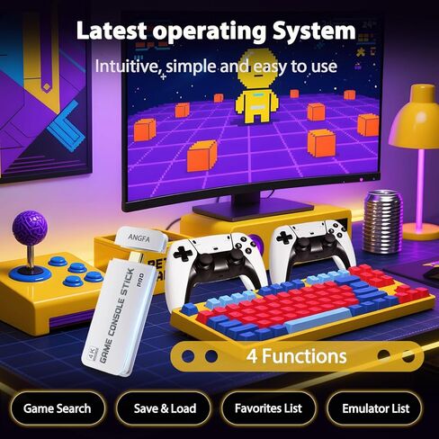 ANGFA 2026 NEW Wireless Retro Gaming Console Built-in 20,000+ Games and 23 Emulators, Plug & Play Retro Game Console Pro with HD 4K Output & Dual 2.4G Controllers, Nostalgic Gaming Stick (64-GB) in Kuwait