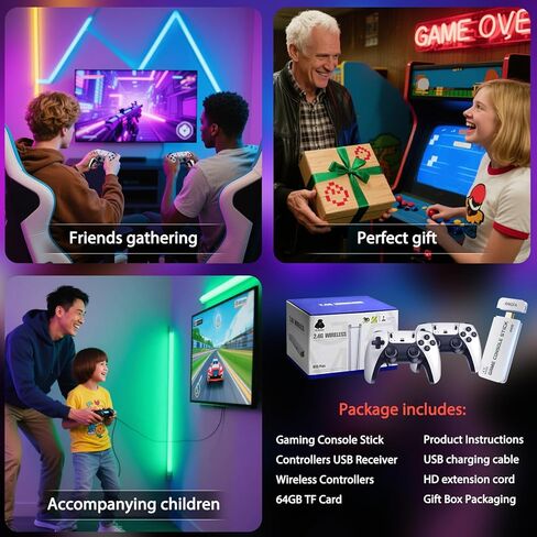 ANGFA 2026 NEW Wireless Retro Gaming Console Built-in 20,000+ Games and 23 Emulators, Plug & Play Retro Game Console Pro with HD 4K Output & Dual 2.4G Controllers, Nostalgic Gaming Stick (64-GB) in Kuwait