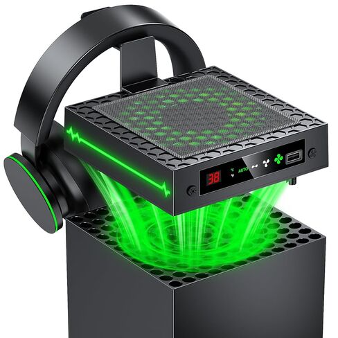 مروحة تبريد تلقائية لسلسلة Xbox X مع شاشة عرض لدرجة الحرارة LED و9 أوضاع إضاءة RGB، نظام تبريد ذكي قابل للتعديل حرارياً لـ Xbox Series X، مفتاح تبريد وإضاءة منفصل، خطاف سماعة رأس، منفذ USB in Kuwait