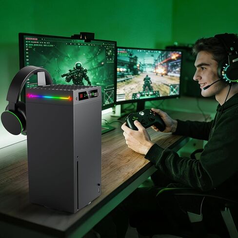 مروحة تبريد تلقائية لسلسلة Xbox X مع شاشة عرض لدرجة الحرارة LED و9 أوضاع إضاءة RGB، نظام تبريد ذكي قابل للتعديل حرارياً لـ Xbox Series X، مفتاح تبريد وإضاءة منفصل، خطاف سماعة رأس، منفذ USB in Kuwait